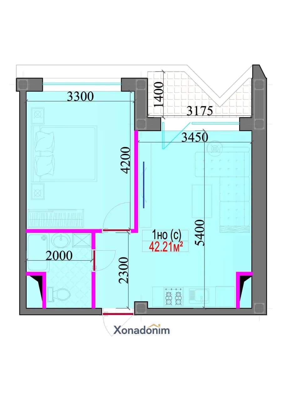 Yakkasaroyda 2 xonali kvartira, 43 m², 10/16-qavat
